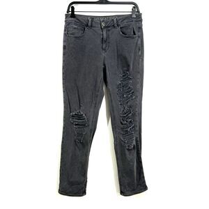 American Eagle Jeans Womens 8R‎ Tomgirl Super Stretch X Black Distress Jeans